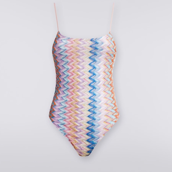 Missoni One Piece Swimsuit in Multicolour Chevron Lamé 38 - Picture 2 of 12